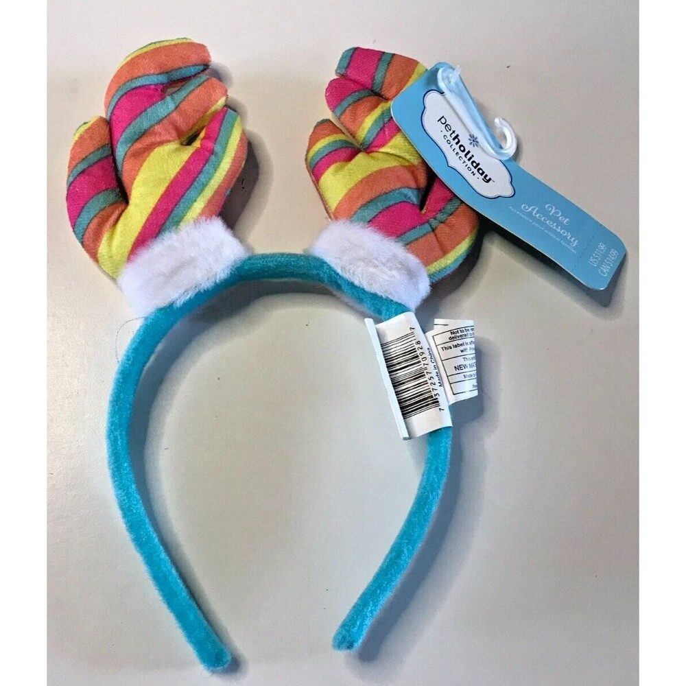 New Rainbow Pet Antlers Holiday Christmas Headband Reindeer Costume Large